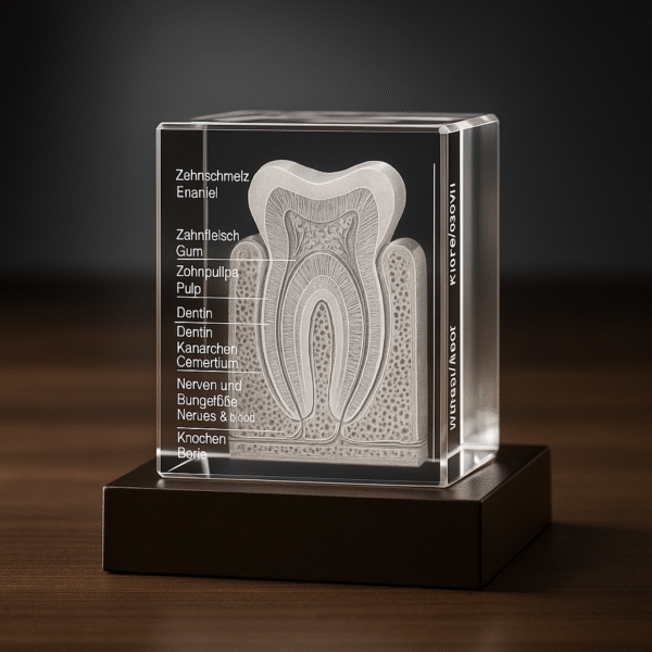 Tand med beskrivning - 3D Kristall skapad av Crafted In Crystal