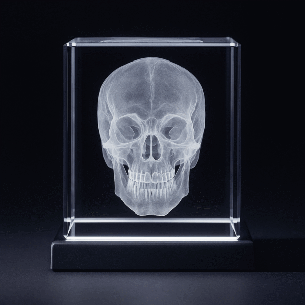 Öppen skalle framifrån - 3D Kristall skapad av Crafted In Crystal
