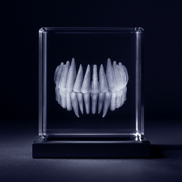 Tänder med implantat - 3D Kristall skapad av Crafted In Crystal
