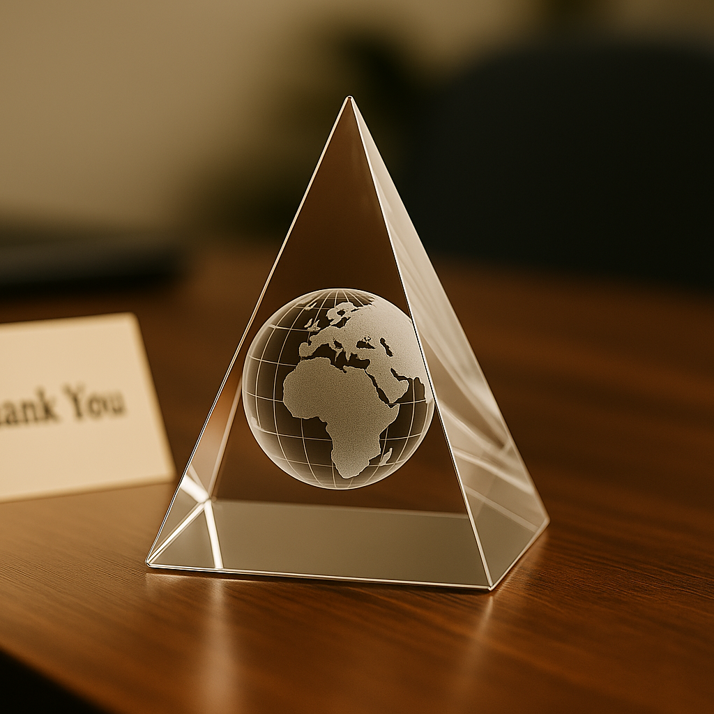 Pyramid Award Fotokristall med jordglob som motiv.