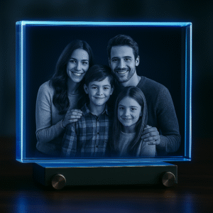 2D Fotoram med LED ljus och bild på en familj