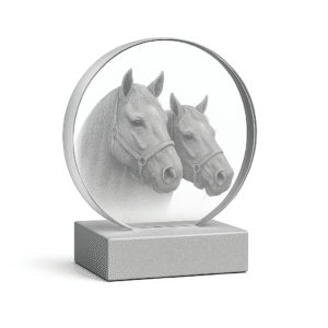 2D Fotokristall spegel med hästar som motiv.