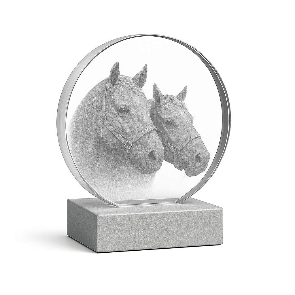 2D Fotokristall spegel med hästar som motiv.