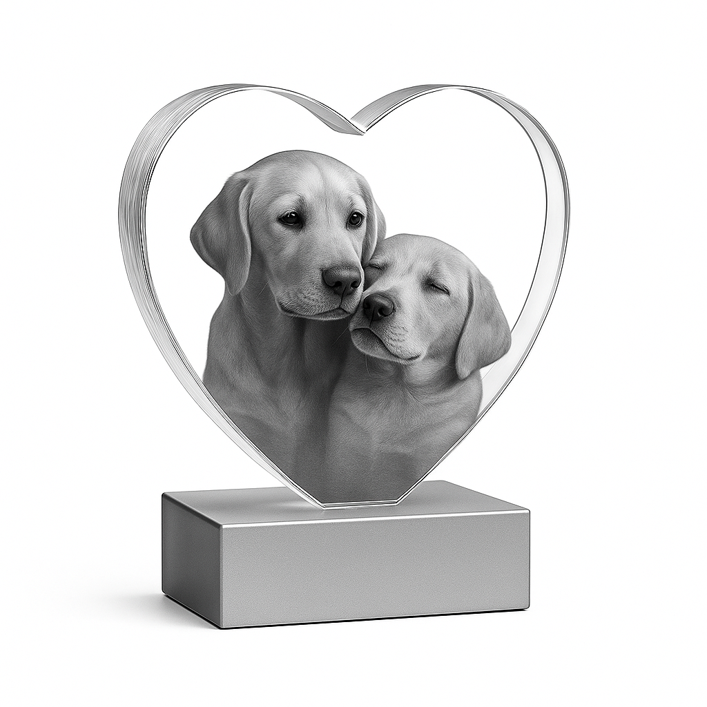Fotokristall Hjärta i 2D med motiv av hundar