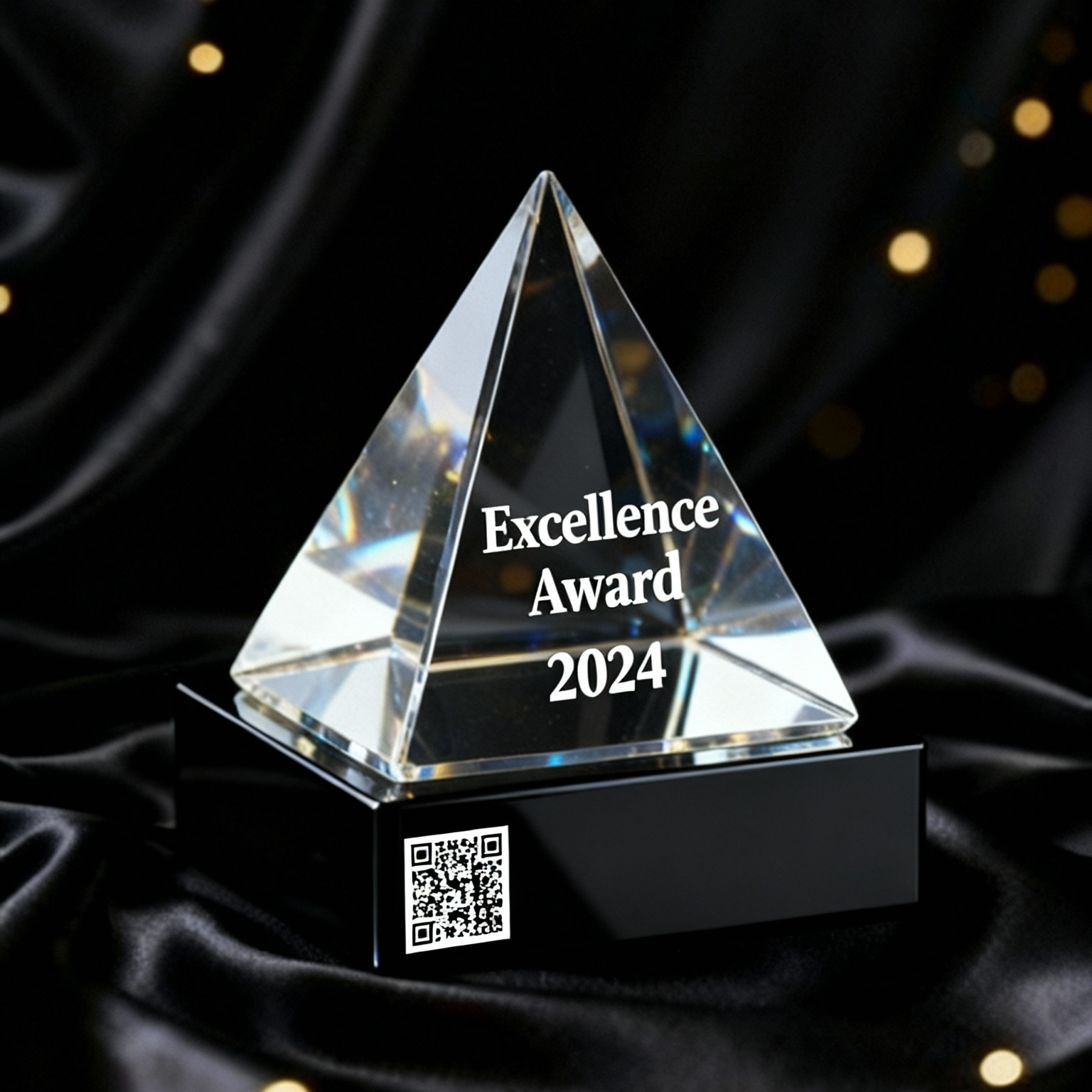 Pyramid Award Fotokristall med Excellence award 2024 som text.